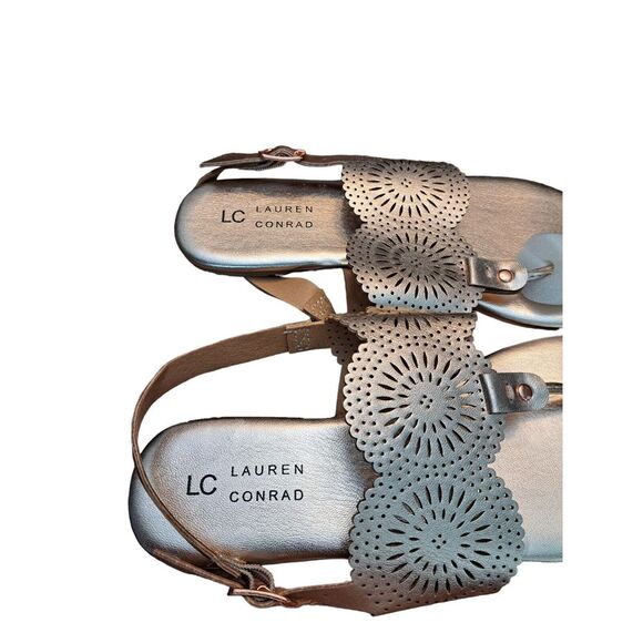 LC Lauren Conrad‎ Aquamarine Rose Gold Women's T-Strap Sandals Open Toe Comfy - Picture 4 of 7